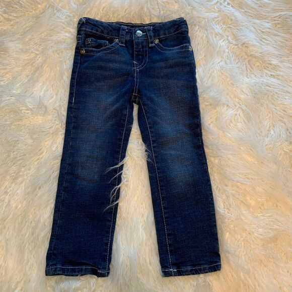 Kids TRUE RELIGION Jeans Blue Denim Stretch Snap Adjustable Waist Skinny Size 4 - Picture 1 of 13